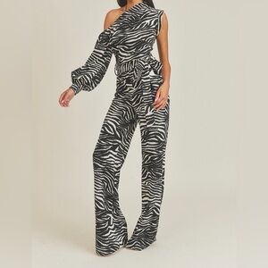 Zebra Print Wide-Leg Jumpsuit - Black & White